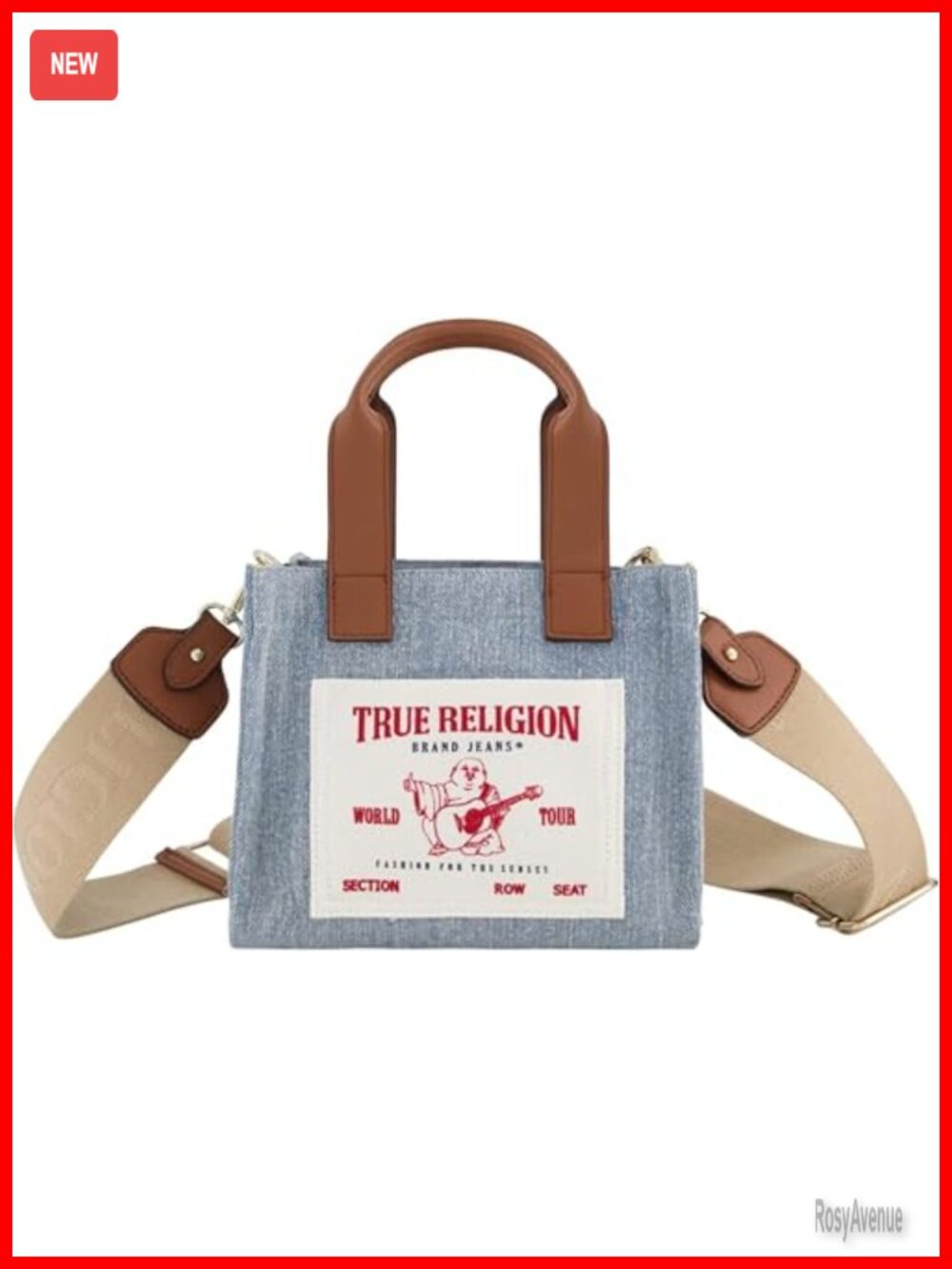 True Religion Mini Tote Bag Cotton Polyester Canvas Adjustable Strap